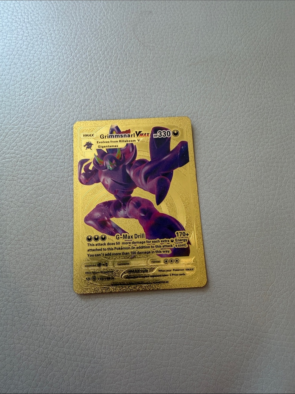 Pokemon Gold Grimmsnarl VMAX Purple and Gold Holo Card
